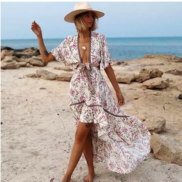 Floral print boho Cut out Plunging neckline Dress - Picture 7 of 11